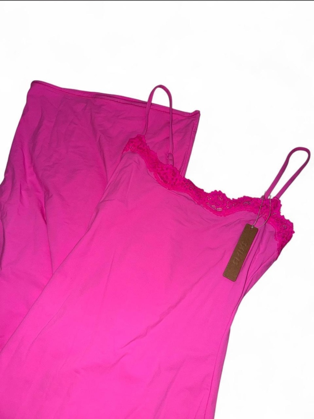 Skims Fits Everybody Lace Long Slip Dress in Hot Pink (TAFFY MULTI) NWT SIZE XS